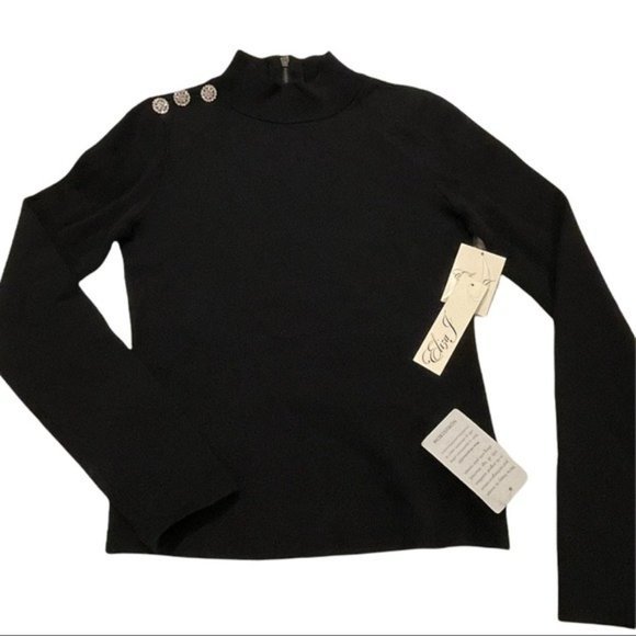 ELIZA J Embellished Mock Neck Sweater - Black - Small - Picture 3 of 4